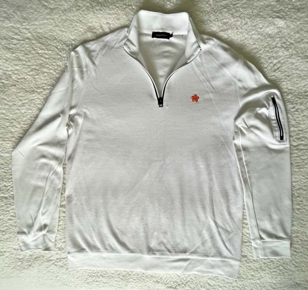 Bugatchi Beehive Quarter-Zip Pullover Mens L White 100% Cotton Long Sleeve Golf - Picture 7 of 16